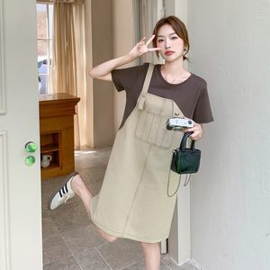 
Women's clothing/lass boutique dress 2025 summer workwear style round neck loose waist Hangzhou fake two-piece T-shirt style