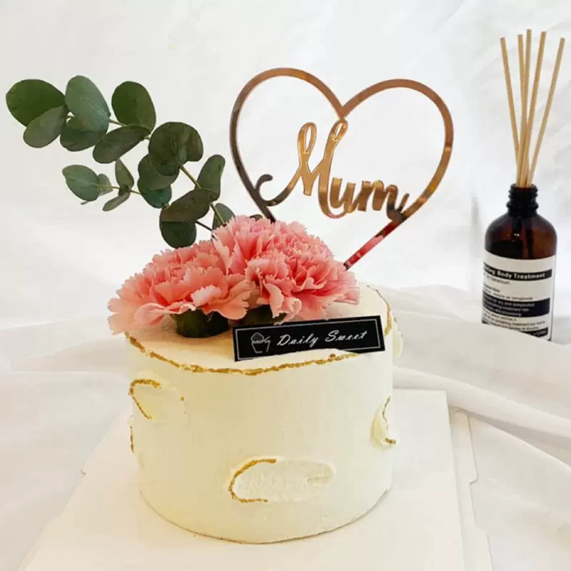 母亲节蛋糕装饰爱心亚克力mum母爱插牌粉色白色康乃馨花烘焙搭配