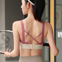 Le Lianing Sports Bra for Women, Plus Size, Cross-Back Design, Yoga Fitness Training, Color-Blocked Integrated Bra