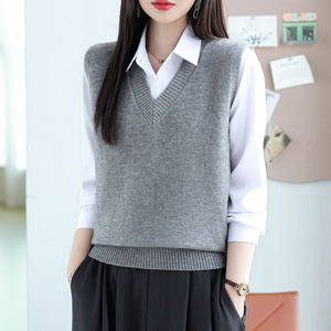 
First-line ready-to-wear autumn solid color V-neck sleeveless cardigan vest sweater for women versatile foreign style short outer top