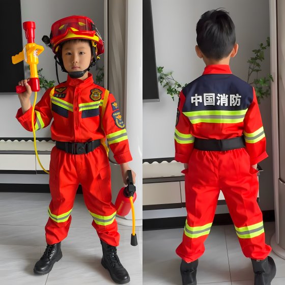 
New Children's Firefighter Clothing Emergency Rescue Suit Combat Suit China Firefighting Summer Water Gun Fire Extinguisher Toy