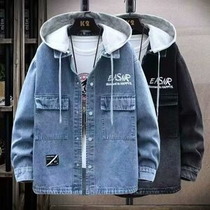 
Hooded denim jacket men's letter printing teen junior high school high school students autumn new fashion jacket