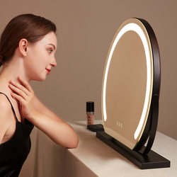 Led Lighted Makeup Mirror Desktop Vanity Dormitory Bedroom Fill Light Rechargeable Semi-Circular Large Mirror Rotatable