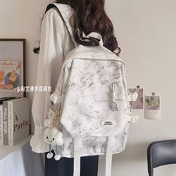 Backpack for Female Middle School Students and College Students, Retro Versatile Simple Girl Backpack, Ins Niche Design Graffiti School Bag