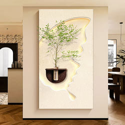 Cream-Style Living Room Decorative Painting, Hydroponic Green Plant Hanging Painting, Creative Atmosphere Lighting Painting, Sandstone Mural Facing the Entrance Door