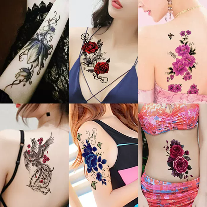 3d花朵纹身贴女性感胸前手臂牡丹彼岸花腹部大腿遮疤仿真