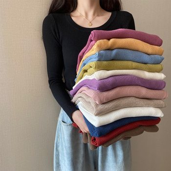 Large -size knitted sweater pure color round neck repair