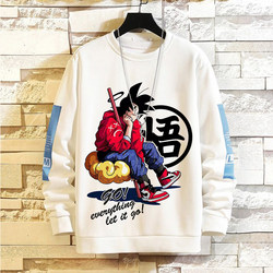Dragon Ball Co-Branded Fleece-Lined Long-Sleeve Sweatshirt for Men and Women, Anime Goku Clothing, Trendy Brand, Large Size, Loose Fit, Couple Outfit for Autumn and Winter