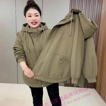 
Fashionable large size hooded plus fleece cotton jacket