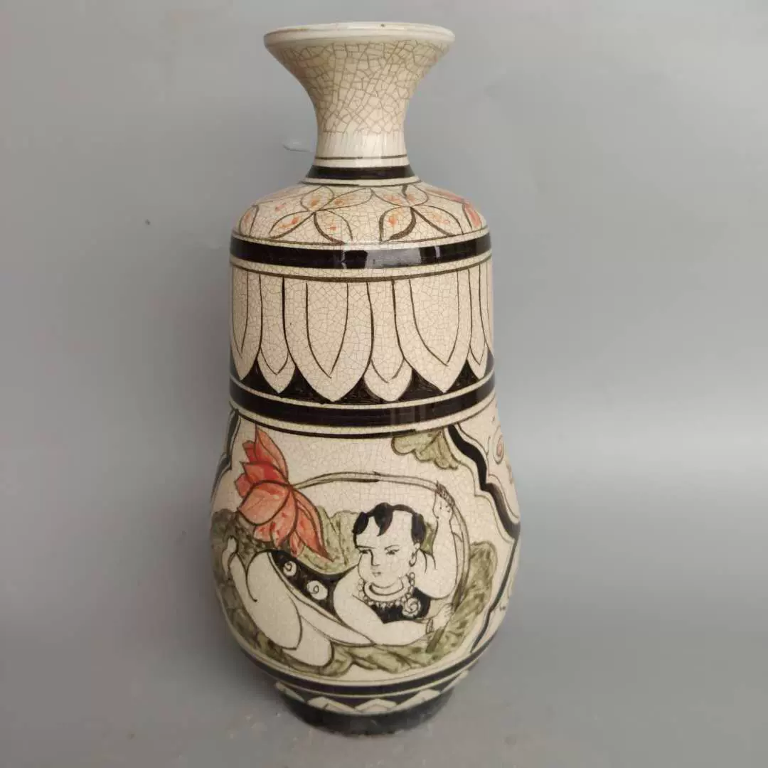 中国 宋時代 磁州窯 花図 花瓶 古美術品