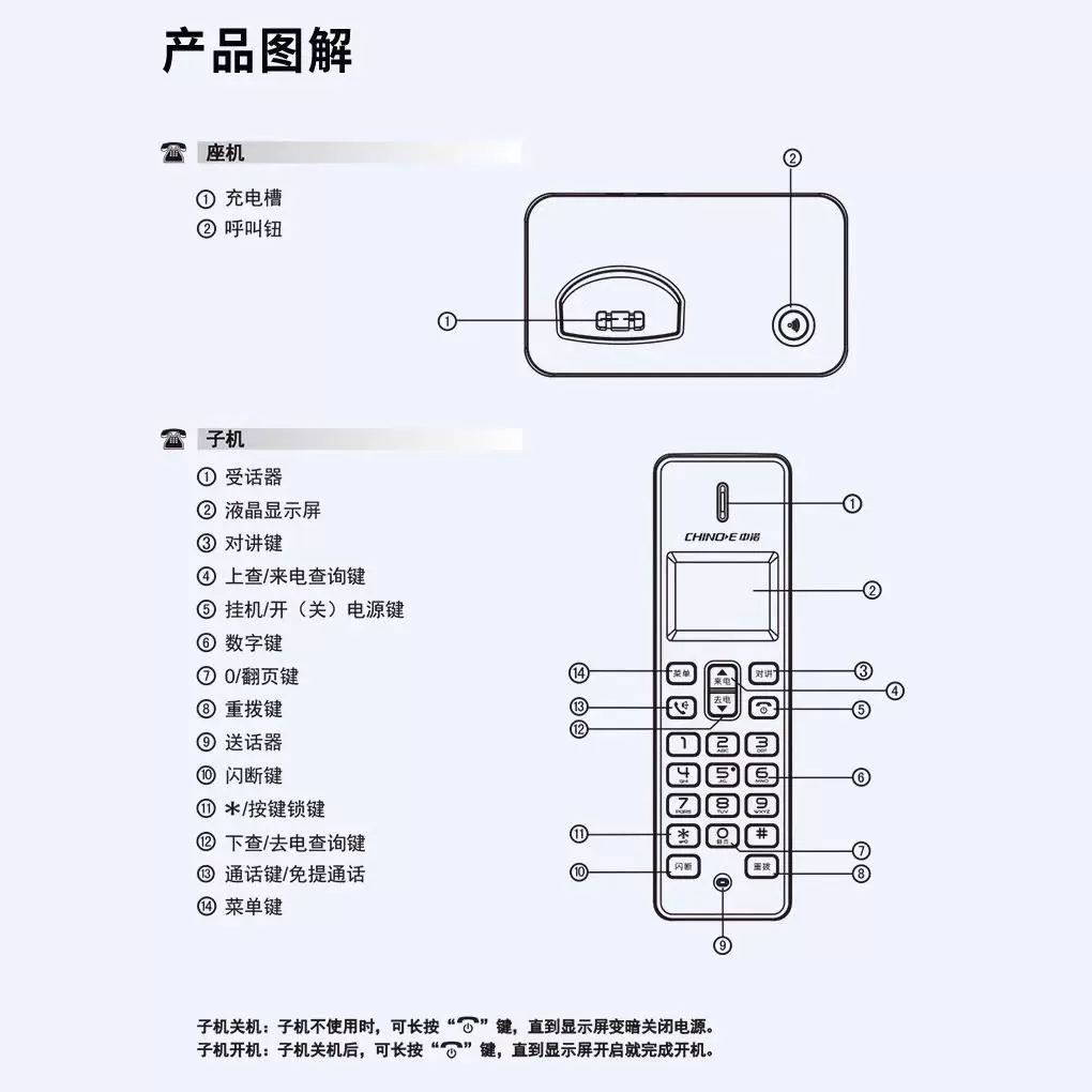新款中诺w199数字无绳电话机有线固定电话座机家庭用单机子母机