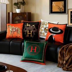 Cushion Cover Pillowcase Nordic American Style Living Room Bed Light Luxury High-End Sofa Model Room Orange-Yellow Model Room