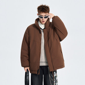 Wukong has stock, trendy brand winter simple thickened stand-up collar cotton coat for men and women, retro couple, warm and versatile cotton coat