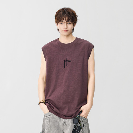 
Wukong is in stock, trendy brand simple embroidered cotton waistcoat vest for men and women, loose and versatile sports sleeveless cotton T-shirt