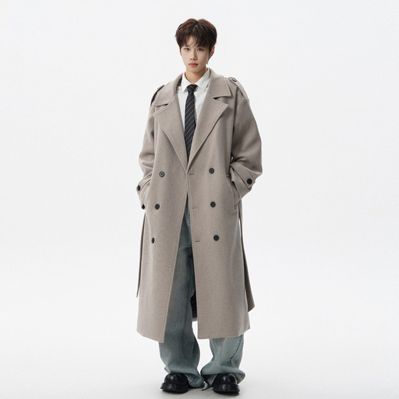 
Wukong is in stock, retro high-end thickened woolen coat for men, autumn and winter double-breasted mid-length versatile quilted jacket