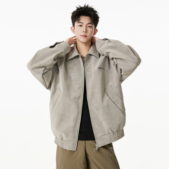
Wukong has stock American retro PU leather lapel jackets for men and women, autumn trendy brand couples, loose and versatile motorcycle jackets