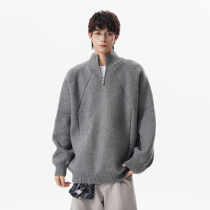 
Wukong has in stock trendy brand American design half-zip pullover sweater for men in autumn loose casual sweater for couples