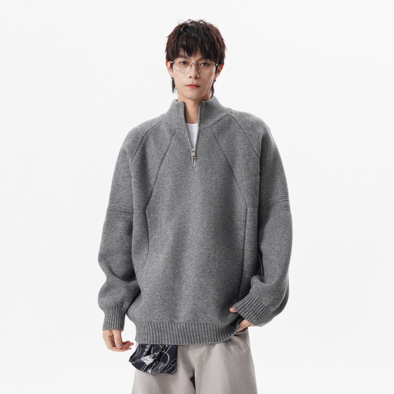 
Wukong has in stock trendy brand American design half-zip pullover sweater for men in autumn loose casual sweater for couples