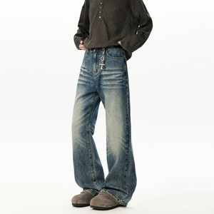 
Wukong is in stock American trendy brand cleanfit washed micro-flare jeans for men, retro loose and versatile trendy trousers