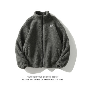 Goku available retro, simple lambs lambsca jacket men's tide brand street loose plush, keep warm couple cotton jacket