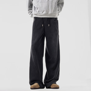 Goku available American -style heavy clear Cleanfit solid color sports pants men's tide brand loose vertical sensor work casual pants
