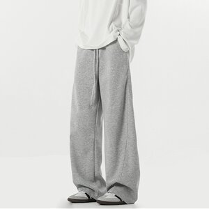 Goku has cargo street retro pure color vertical scimitar sports pants men's tide brand loose gray wild casual pants
