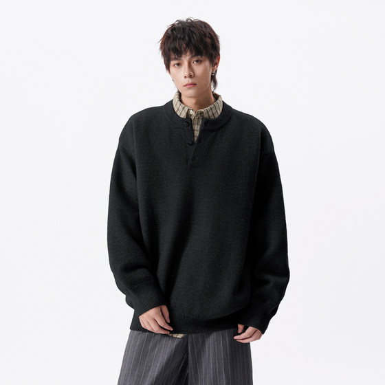 
Wukong has in stock American retro Henry collar pullover sweaters for men and women couples cleanfit loose sweater tops