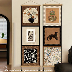 French-Style Vintage Living Room Decorative Painting 2025 New High-End Sofa Background Wall Bedroom Fabric Wooden Shaft Hanging Painting