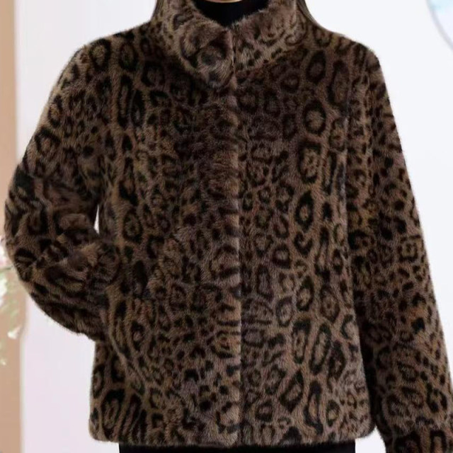 New winter leopard print fashion versatile fur coat stand collar temperament thickened warm and age-reducing fashionable cotton coat
