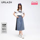 URLAZH Youlan New Retro Cotton Casual Age Reducing Spliced ​​Denim Skirt for Women