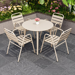 Outdoor Tables and Chairs, Courtyard Aluminum Alloy Leisure Balcony Cafe Plastic Wood Tables, Wrought Iron Outdoor Tables and Chairs with Umbrella Set