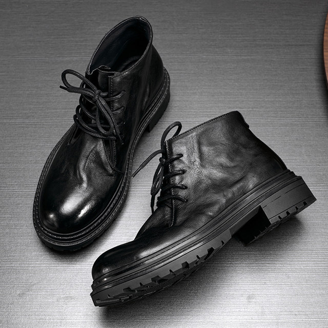 Men’s High-Top British Style Worker Boots – Fleece Lined, Thick Sole