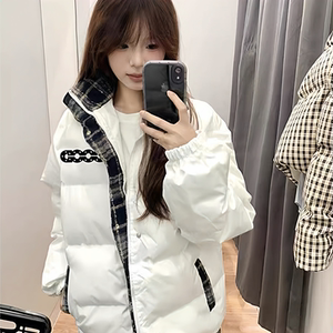 
New trendy brand GOOD Chinese trendy American splicing down jacket for men and women thickened and warm couple cotton coat winter jacket for men