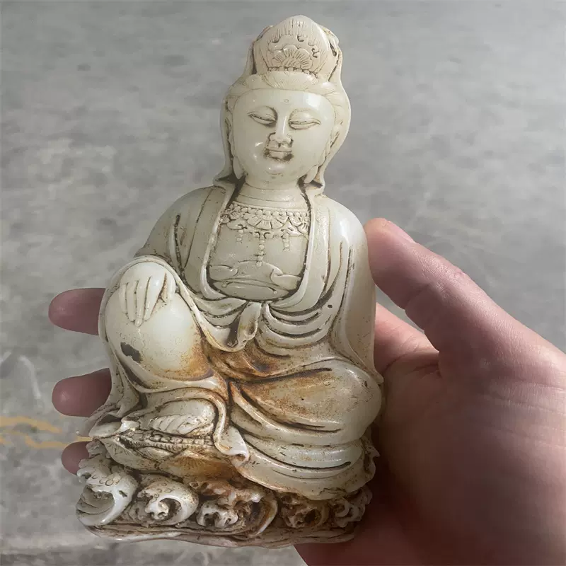 【鑑別書付き本物】和田白玉 観音菩薩座像 仏像 佩玉 根付牌子 和田玉ペンダント 鑑別書付き本物】和田白玉 観音菩薩 仏像 佩玉 根付 牌子 和田玉