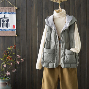 
Cross-border autumn and winter light down vest women's fashion short hooded down jacket vest slimming warm jacket