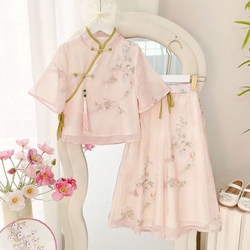 Girls' Hanfu Suit 2025 Summer New Style Children's New Chinese Tang Suit National Style Little Girl Wide-Leg Pants Two-Piece Set