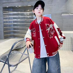 French Boys' Spring and Autumn Jacket 2026 New Style for Older Children, Boys' Cool Red Baseball Jacket Trendy