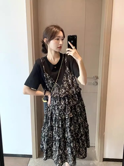 Floral Chiffon Maternity Dress - Summer Korean Style