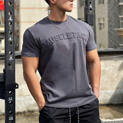 Sports Short-Sleeved Men's T-Shirt, Fitness Heavyweight Stretchy Loose Muscle Training Round Neck Casual Cuffed Running Half-Sleeve