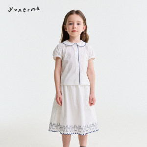 
Yoona's mom girls summer Korean embroidered lace shirt skirt suit children's temperament short-sleeved baby skirt