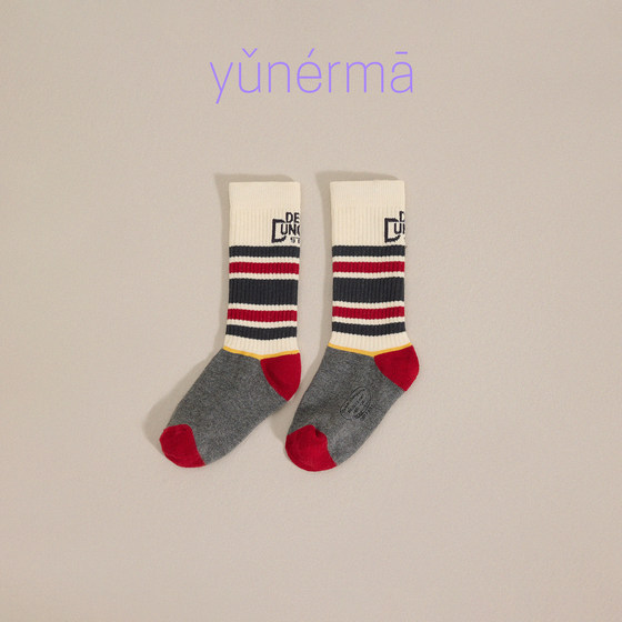 Girls' autumn new Japanese style color-blocked mid-calf socks for babies spring and autumn versatile striped socks for men and women baby sports socks trendy