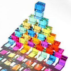 Highly Transparent Acrylic Building Blocks for Children's Educational Building, Rainbow Light-Transmitting Cube Crystal Gem Building Blocks for Kindergarten