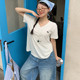 1ess la mode dachshund dog pattern white V-neck inner short-sleeved women's new base T-shirt top slim
