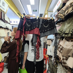 2026 Summer Punk Rock Style Irregular Plaid Skirt Women's Plaid Patchwork Tassel Belt Hot Girl Short Skirt