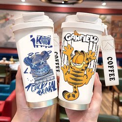 Casual Cartoon Thermos Cup 2025 New Model for Men and Women, High-Looking Coffee Cup, 316 Stainless Steel Straw Water Cup for Students