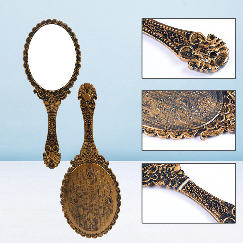 레트로 손잡이 화장 거울 휴대용 미용실 문신 미용 거울 휴대용 경량 도구 도구-