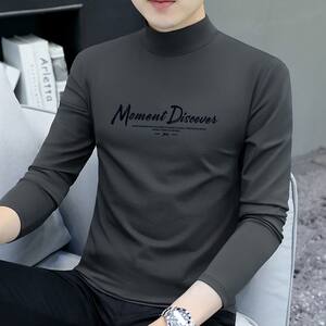 
Men's mid-high collar top pure cotton youth autumn long-sleeved T-shirt new autumn and winter bottoming shirt mid-collar slim fit inner wear