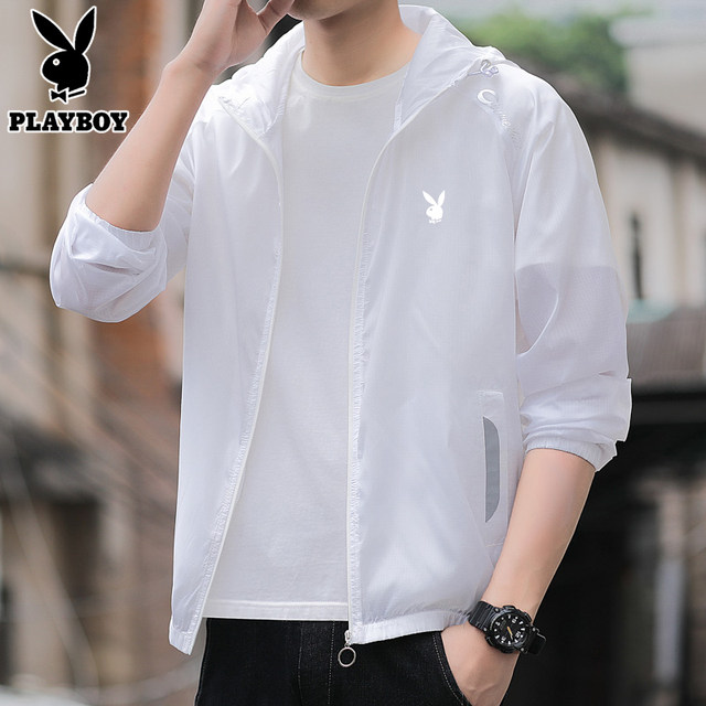 Playboy sunscreen men's summer ice silk shirt hooded jacket ultra-thin ...