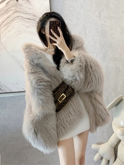 Women's Winter 2023 Hooded Faux Fur Coat - Korean Style