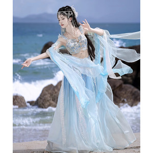 
Mermaid original series exotic embroidery gradient printing and dyeing young woman fish princess heavy industry fairy breast-length Hanfu style